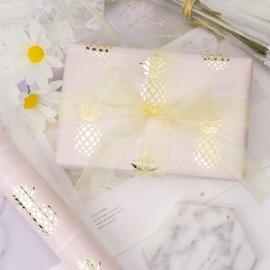Custom Eco-Friendly Recyclable Gift Wrap <b>Paper</b> Roll Set Gold Pineapple Hearts Stripes <b>Pattern</b> Double-Sided <b>Paper</b> Packaging - Product Image 3