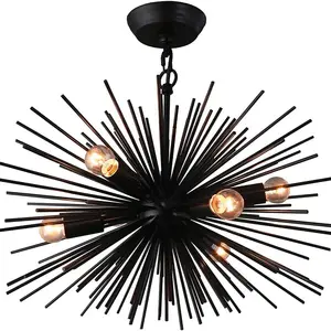 Lampadario nero moderno Sputnik Vintage geometrico apparecchio di illuminazione nera lampadario per sala da pranzo in metallo solido
