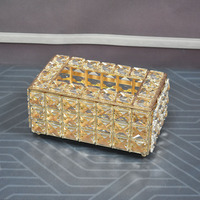 Boîte à mouchoirs en cristal de luxe personnalisée, porte-mouchoirs rectangulaire en métal et verre, or et argent, étui décoratif pour serviettes pour le salon