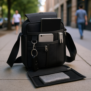 Bolso Bandolera de Lona Negra, Porta Teléfono, Tablet, Tarjetas de Crédito y Llaves, Unisex, para Uso Diario - Product Image 2