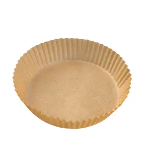 Gran oferta, 100 Uds., 16/20cm, bandeja para hornear Pergamino de pulpa de madera recubierta, revestimientos de papel desechables a prueba de grasa para freidora de aire para uso de pan