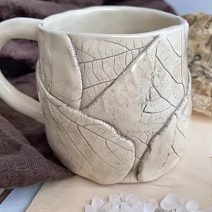Creative white leaf handmade ceramic cup leaf decoration unique cup handmade ceramic