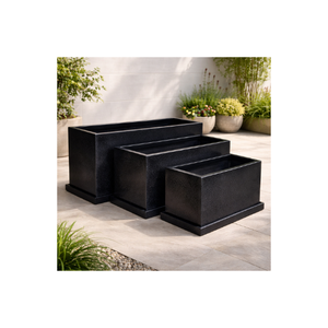 Ensemble de pots à fleurs en fibre de verre de qualité supérieure, prêts à être expédiés, jardinières rectangulaires à plusieurs niveaux pour jardin extérieur, patio et aménagement paysager - Product Image 1