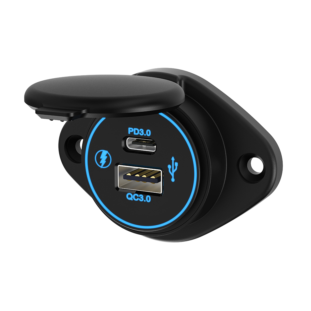 USB-A réversible étanche IP65 QC3.0 + Type-C PD3.0