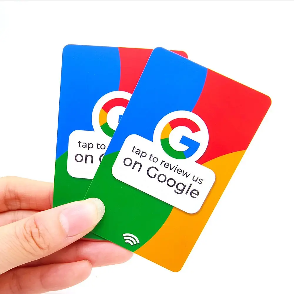 Cartão de revisão programável do Google Business com logotipo personalizado, cartão de revisão de plástico PVC nfc com código QR