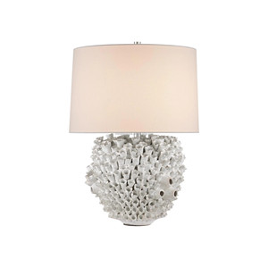 Lampe de table moderne en céramique texturée corail blanc, style côtier |   Éclairage artisanal sculptural pour hôtel, café et espace de travail ouvert - Product Image 1