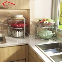 Étagère de rangement de cuisine multi-niveaux en acier inoxydable, support pliable à trois niveaux pour casseroles et vaisselle, organisateur d'ustensiles de cuisine