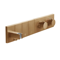 Robinet de douche thermostatique à trois voies en laiton avec corps en cuivre brossé, interrupteur à bouton et cartouche céramique