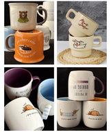 Tasse empilable en céramique avec logo personnalisé Tasse haute température au design classique Passe au lave-vaisselle et au micro-ondes pour café-Pour café, eau