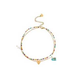Boho Layered <b>Anklet</b> with Starfish & Multicolor Beads 18K <b>Gold</b> Plated 316L Stainless Steel Hypoallergenic Foot Jewelry for Women - Product Image 5