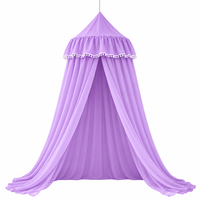 Moustiquaire de lit conique pliable pour enfants, style princesse, avec garniture à pompons, en coton écologique, toutes saisons, longueur de suspension au plafond
