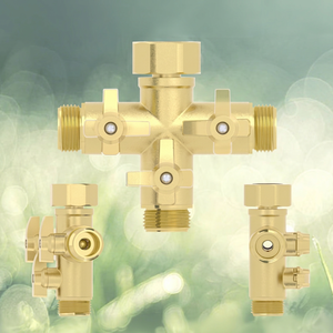Raccord de tuyau en laiton à 3 voies, fileté 3/4 pouce, pour l'irrigation de jardin, avec vannes marche/arrêt, forgé, résistance à la pression 16 bars, pour tuyau de gros débit - Product Image 1