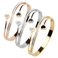 Bracelet en acier inoxydable 304/316L de haute qualité pour femme, avec breloque double cœur en forme de coquille de diamant, idéal pour cadeau et vente en gros