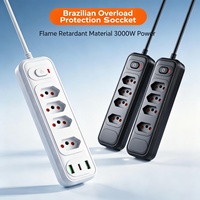 Regleta de Enchufes en Línea Estándar Brasileña SUZHERM, 3 Tomas de Corriente, 2 Puertos USB, 1 Puerto Tipo-C, Interruptor Principal, 2 Metros, Resistente al Fuego