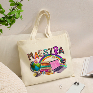 Bolsa de Lona Personalizada con Diseño de Regalos para Maestras de Español, Bolsa de Hombro Personalizada para Viajes, Bolsa de Compras para Mujer - Product Image 4
