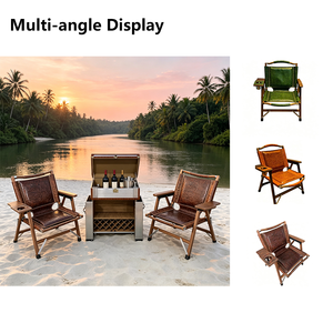 Silla de <span class=keywords><strong>Playa</strong></span> Portátil de Cuero Auténtico Vintage, Estructura de Madera Maciza, Plegable, Muebles de Descanso para Exteriores, Silla de Pesca - Product Image 2
