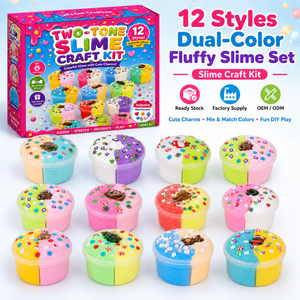 Kit de Slime Esponjoso de Dos Tonos para Niños - 12 Estilos Bicolor con Adornos Lindos, Elástico, No Tóxico y Divertido Set de Juego DIY - Product Image 1