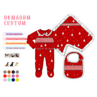 Nouveau-né personnalisé Noël motif conception couverture bavoir Onesie 3 pièces ensemble infantile bébé filles smocké body barboteuse