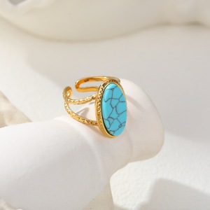 Anillo Abierto Bohemio Trenzado, Chapado en Oro de 18K, Acero Inoxidable, Piedra Natural Ovalada, Joyería Ajustable para Mujer - Product Image 3