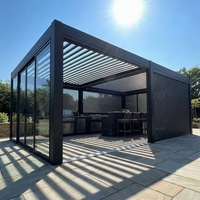 Pergola en aluminium pour piscine, pergola à toit rétractable imperméable pour l'ombrage et la décoration de la zone extérieure de la piscine