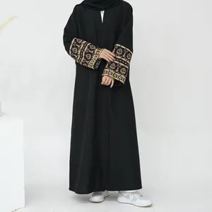 2024 Loriya Abaya EID Ramadan Islamic Clothing Cardigan Abaya Dubai Modest Embroidery Sleeve Design Black Abaya Wholesale