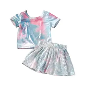 2023 set di abbigliamento per bambini Summer girl set Tie Dye t-shirt manica corta gonna Tutu con paillettes