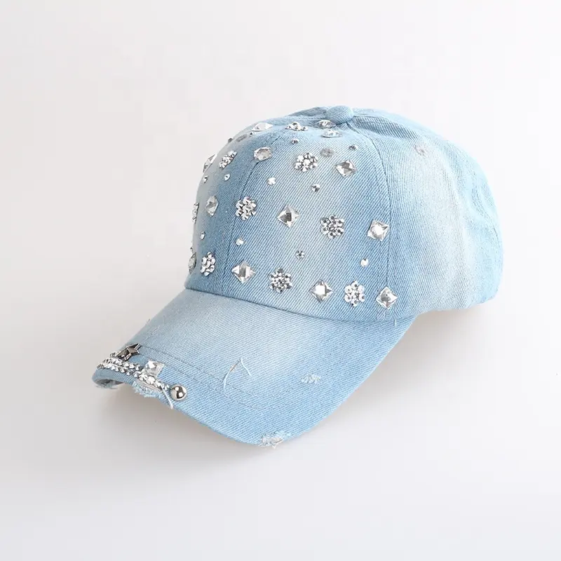 2024 여자 모조 다이아몬드 다채로운 구슬 보석 청바지 스파클 블링 야구 모자와 모자