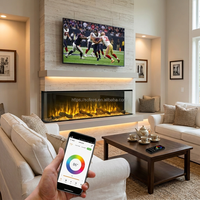 Cheminée électrique murale encastrée moderne à 3 côtés en acier avec télécommande, flamme LED réaliste, pour intérieur domestique, 40-100 pouces
