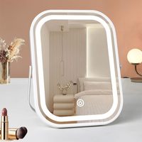 Miroir de Maquillage Portable Intelligent LED Argenté à Lumière d'Appoint, Contrôle Tactile à Intensité Variable, 3 Couleurs de Lumière