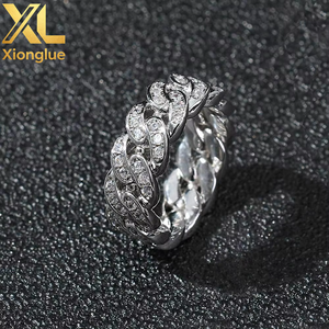 Copper 18K Unisex Trendy Geometric 8mm Single Row Zircon Cuban <b>Rings</b> Claw Setting Gift Party Anniversary Popular Hip-Hop Style - Product Image 2