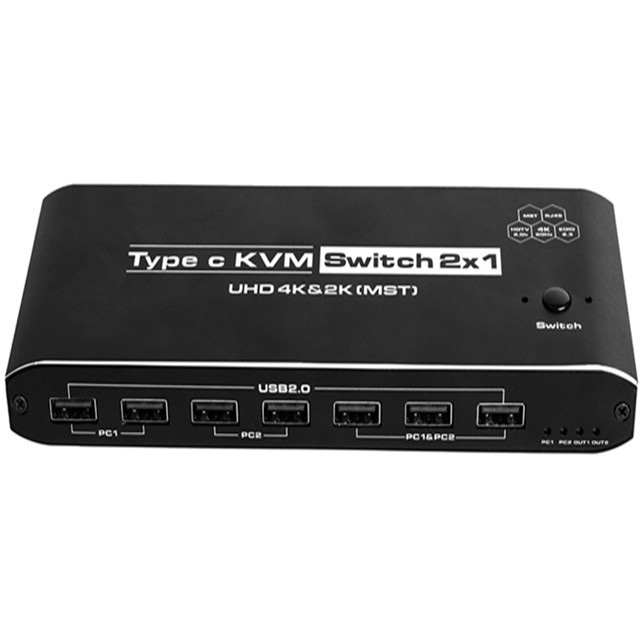 TV-link Type-C KVM Switch USB3.1 4 Ports HDMI2.0 2x4K 60Hz Dual Monitor MST Aluminum Alloy Black