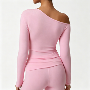 Chemise de sport sexy à manches longues et épaules dénudées |   T-shirt décontracté slim fit pour femme, nouvelle arrivée automne - Product Image 2