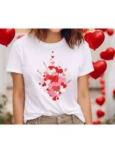 T-Shirt Unisex con Cuori di San Valentino, Manica Lunga in Cotone, Girocollo, Grafica Romantica, Illustrazione di Cuori, Stile Carino Primavera-Estate - Product Image 3