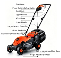 Cortadora de Césped Industrial de 1600W con Batería, Alta Eficiencia, Altura de Corte Ajustable, Bolsa Recolectora de Césped de 100L, Profesional