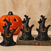 JUNYI Plastik Halloween-Deko Kürbis LED Flammenlose Kerze Geisterbaumstumpf Ornament Grimasen-Gesicht Festliche Dekoration