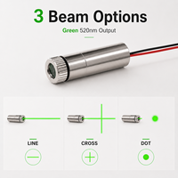Module laser vert ZhonNa 520nm 1mW, ligne croisée, DC3-5V, lentille en verre focalisable, qualité industrielle, accessoires optiques personnalisés LD