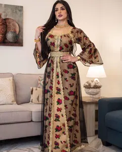 H & D-vestido Abaya de Oriente Medio para mujer, vestido de malla de encaje bordado de estilo étnico, musulmán de Dubái