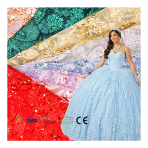 Produttore all'ingrosso a forma di cuore con paillettes ricamate in maglia di tessuto Glitter poliestere maglia per abiti da sera accessori - Product Image 1