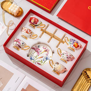 طقم فنجان وصحن من السيراميك الأنيق والراقي بتصميم عصري فاخر، فنجان قهوة من الخزف الصيني الرائع لشاي العصر على الطراز الأوروبي - Product Image 3