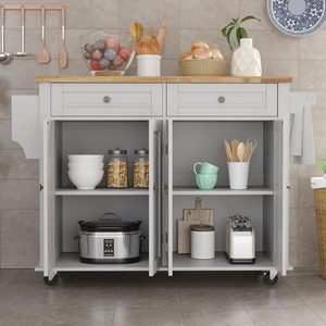 Rolling Kitchen Island With <strong>Drop</strong> <strong>Leaf</strong> Movable Kitchen Carts on Wheels Island With Storage Cabinet Island <strong>Table</strong> for Kitchen - Product Image 6
