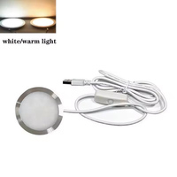 Lumière LED pour armoire USB ultra-mince avec interrupteur, câble 5V, éclairage rond sous les meubles, blanc froid, blanc chaud, blanc neutre, spot de plafond