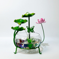 Fontaine d'eau artisanale multifonctionnelle en fer forgé à trois niveaux en forme de feuille de lotus verte, décoration de bureau durable pour la maison, style Feng Shui