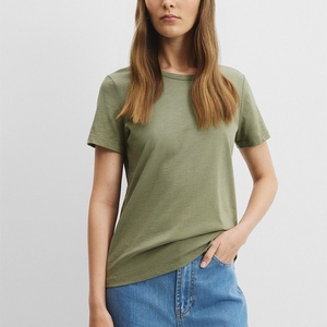 T-shirt à manches courtes col rond respirant et compressé pour femme, 100% coton, couleur unie, styles variés disponibles - Product Image 3
