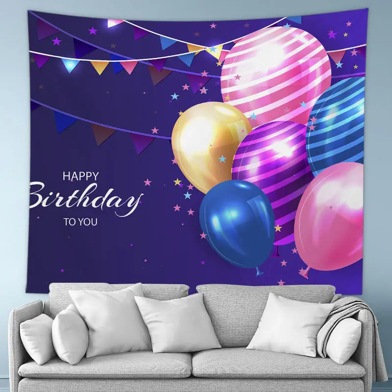 Custom Multi Design Small MOQ Happy Birthday Wall Hanging Tapestry Fabric Wholesale