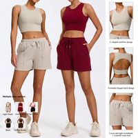 Ensemble de yoga 2 pièces pour femme : Soutien-gorge de sport dos nu à col carré + Short taille haute à cordon de serrage, extensible dans les quatre sens, écologique