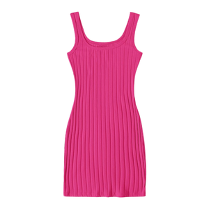Women's Sleeveless Solid Color Rib-Knit Bodycon Mini Dress Elastic Fit Breathable England Style for Spring Casual Simple Style - Product Image 4