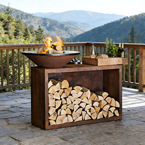 Barbecue in Acciaio Corten con Braciere, <span class=keywords><strong>Griglia</strong></span> <span class=keywords><strong>per</strong></span> Barbecue a Legna da Esterno con Supporto, Caminetto da Patio Resistente alle Intemperie, Durevole e Personalizzabile - Product Image 5