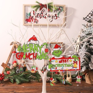 Nuevo letrero navideño transfronterizo de Feliz Navidad, adornos navideños, colgante de madera del Grinch, adorno de letras excentricas - Product Image 1