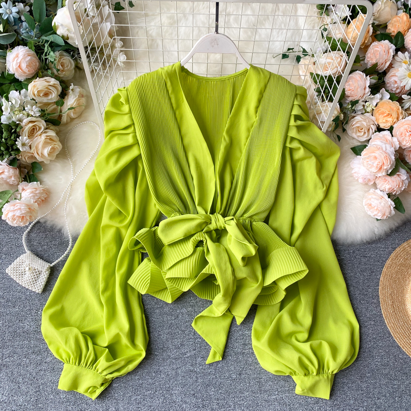 green chiffon blouse long sleeve
