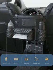 CHEGES SN-SND410 Sac de rangement pour voiture en cuir PU, couleur unie, sans motif, avec poche en filet entre les sièges, rangement suspendu pour siège arrière - Product Image 6